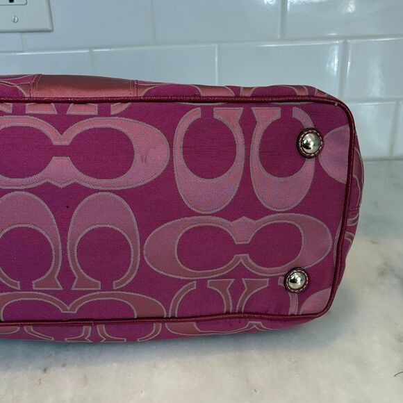 Coach Bag Purse Handbag Signature Stripe Kiss Lock Carryall Satchel Tote Bag - Picture 8 of 16